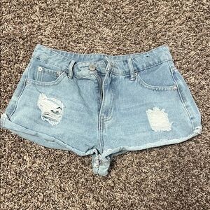 Carbon Light Blue Distressed Jean Shorts